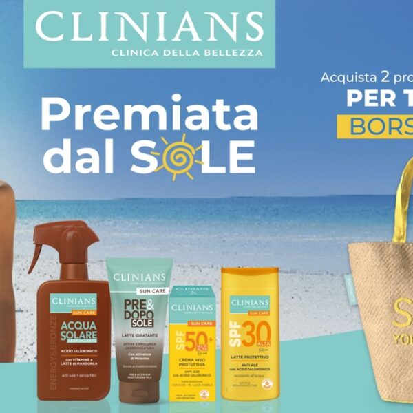 Premio certo Clinians 2026: borsa mare gratis con 2 solari