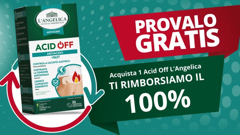 Cashback L’Angelica: prova gratis l'integratore Acid Off