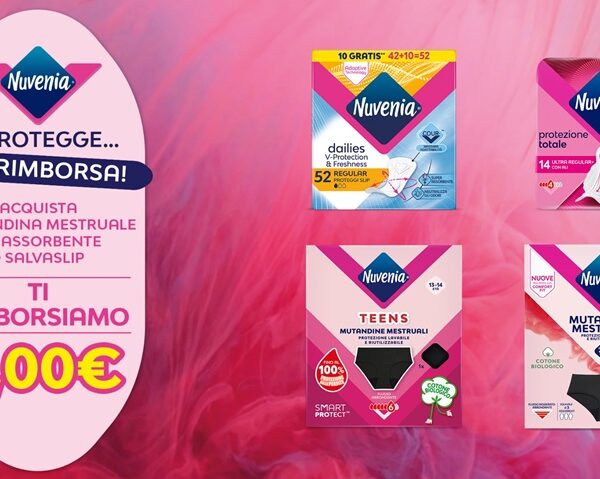 Cashback Nuvenia 2026: rimborso 5€ con mutandina e assorbente