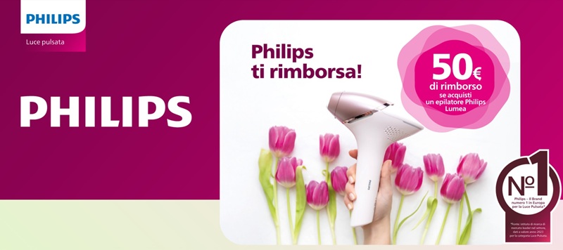Cashback Philips Lumea: 50€ di rimborso sugli epilatori a luce pulsata