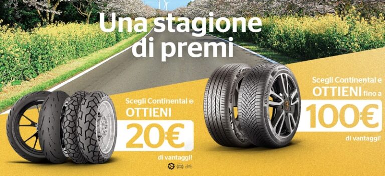 Concorso Continental “Una Stagione di Premi” 2026: acquista pneumatici e ricevi fino a 100€ in buoni Amazon o carburante IP