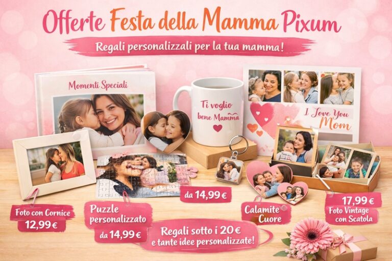 Offerte Festa della Mamma Pixum: regali personalizzati da non perdere e codici sconto