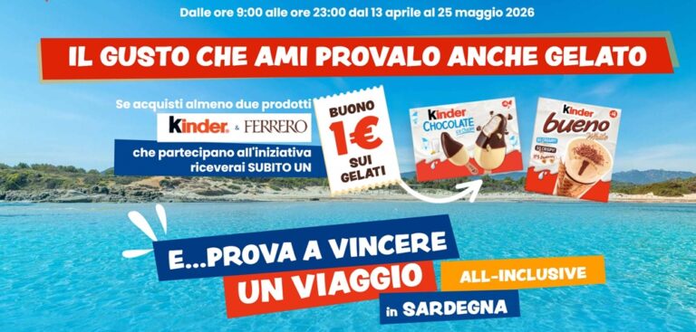 Concorso Snack Estate 2026 Ferrero: buono 1€ certo e viaggio in Sardegna