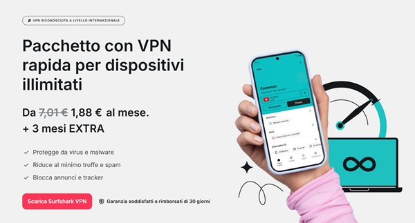 Surfshark offerta 1.88 euro mese