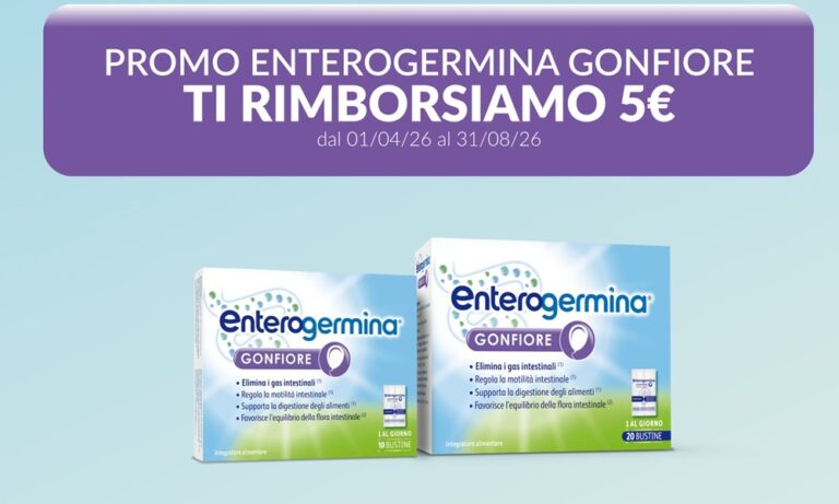 Cashback Enterogermina Gonfiore 2026: rimborso di 5€