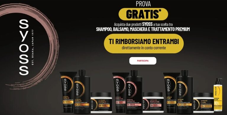 Cashback Syoss Care 2026: rimborso 100% fino a 13,50€ con 2 prodotti