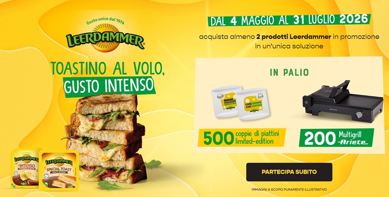 Concorso Leerdammer 2026: vinci piastre Ariete e set di piatti con 2 confezioni