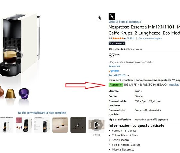 Promo Amazon: acquista la Nespresso Essenza Mini e riscatta 90€ di caffè gratis