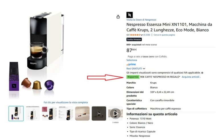 Nespresso Essenza Mini su Amazon: acquistala e ricevi 90€ di caffè gratis