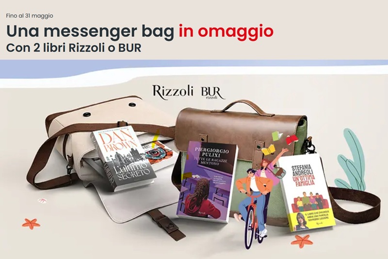 Messenger bag gratis da LaFeltrinelli con 2 libri Rizzoli o BUR