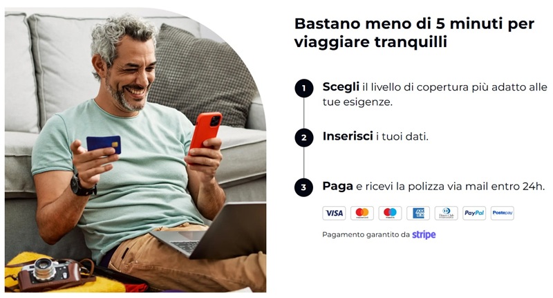Assicurazione viaggio Saturno con 20% di sconto immediato: spese mediche illimitate, assistenza 24/7 e copertura bagaglio. Scopri come attivarla in 5 minuti.