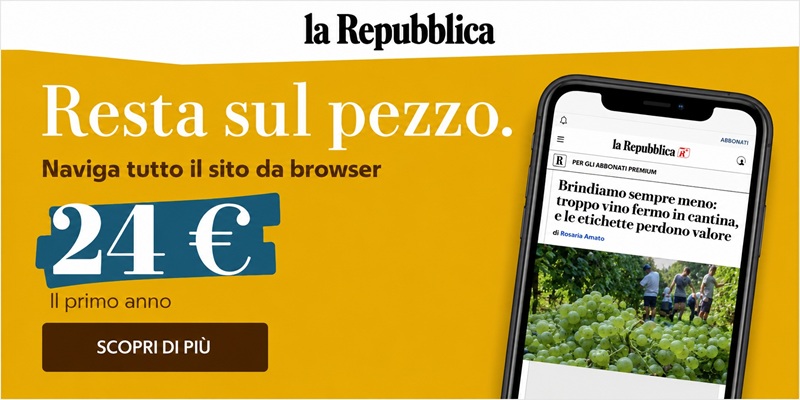 Abbonamento La Repubblica a soli 24€ per il primo anno: naviga tutto il sito da browser. Offerta valida dal 7 al 23 agosto 2026. Approfittane subito!