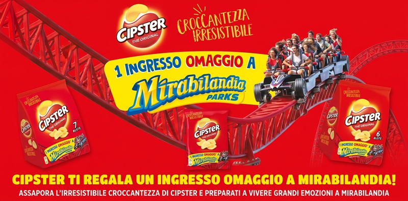 Con Cipster Mirabilandia 2026 ottieni 1 ingresso omaggio al parco acquistando il Pack 150g. Promozione valida fino al 25 ottobre 2026. Scopri come.