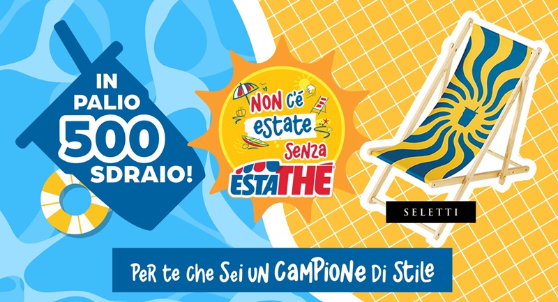Concorso Estathé Sdraio 2026: acquista 5€ di prodotti Estathé e vinci una delle 500 sdraio firmate Seletti da 139€. Partecipa entro il 31 agosto.