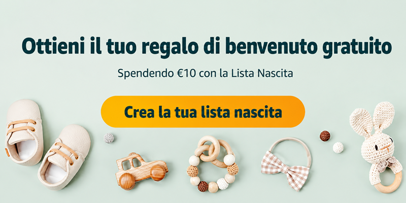 Crea la tua Lista Nascita Amazon e ricevi un omaggio a scelta con soli 10€ di spesa: kit biberon, succhietti in silicone e altri regali per il bebè.