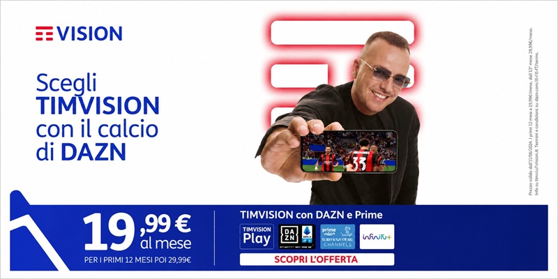 TIMVISION con DAZN e Prime a 19,99€ al mese per 3 mesi: Serie A, Champions League, Eurosport e film. Nuovi clienti, offerta valida fino al 09/09/2026.