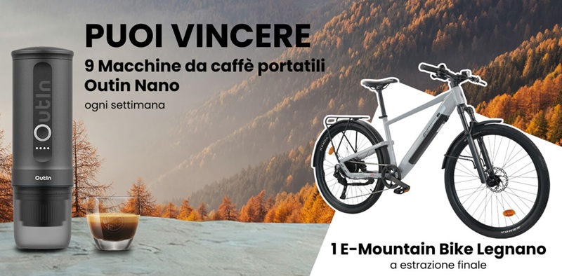 Concorso Caffè Vergnano 2026: acquista capsule per 6€ e vinci una delle 108 Outin Nano + estrazione finale di una e-bike Legnano. Scopri come partecipare.