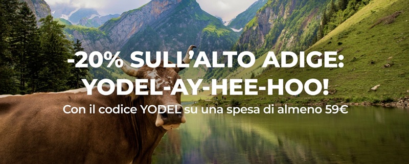 Vini Alto Adige in sconto del 20% su Svinando fino al 7/09 ore 16:59: codice YODEL con 59 € di spesa. Gewürztraminer, Pinot Bianco, Lagrein e bollicine a prezzi top.